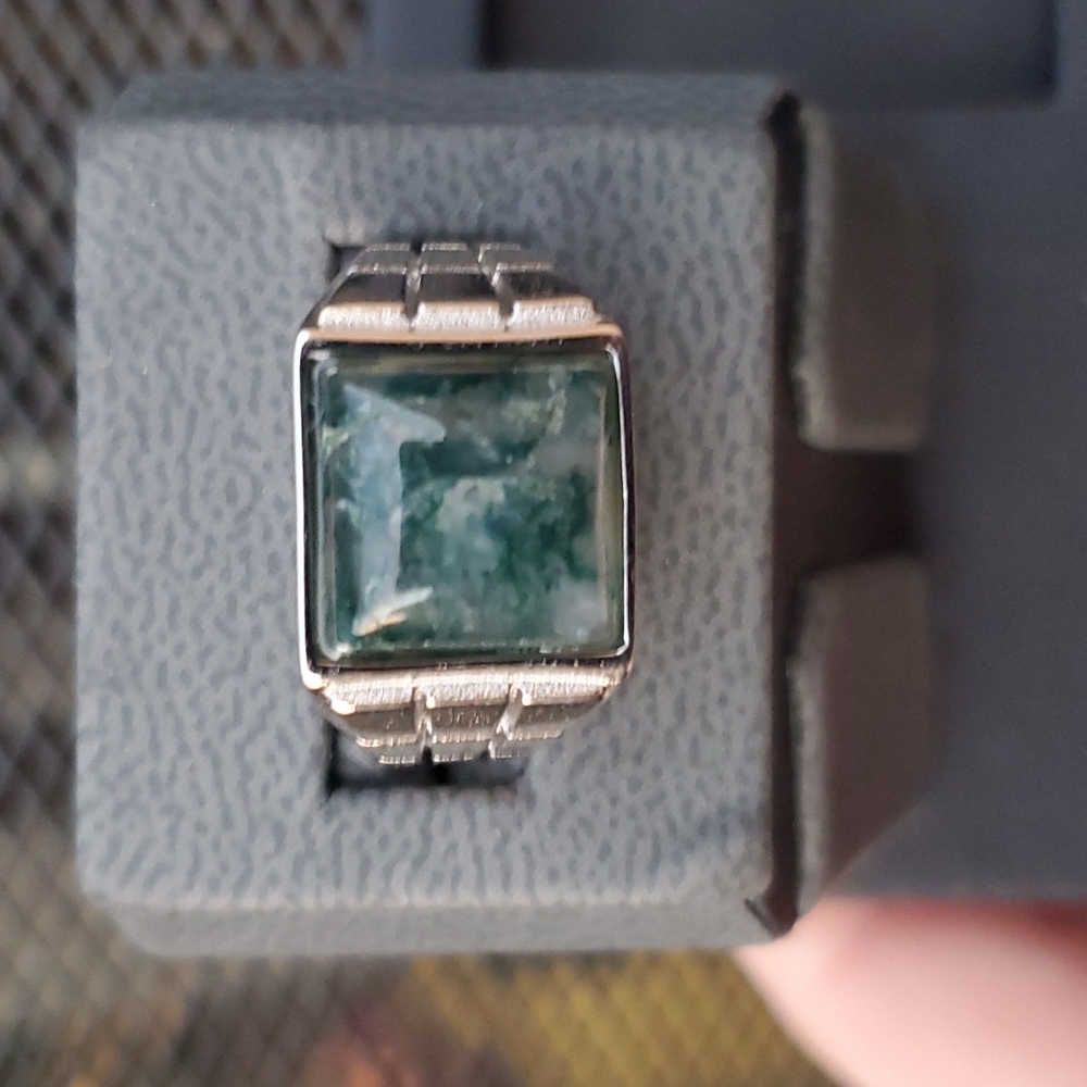 New Moss Agate Adjustable 925 Silver Ring.